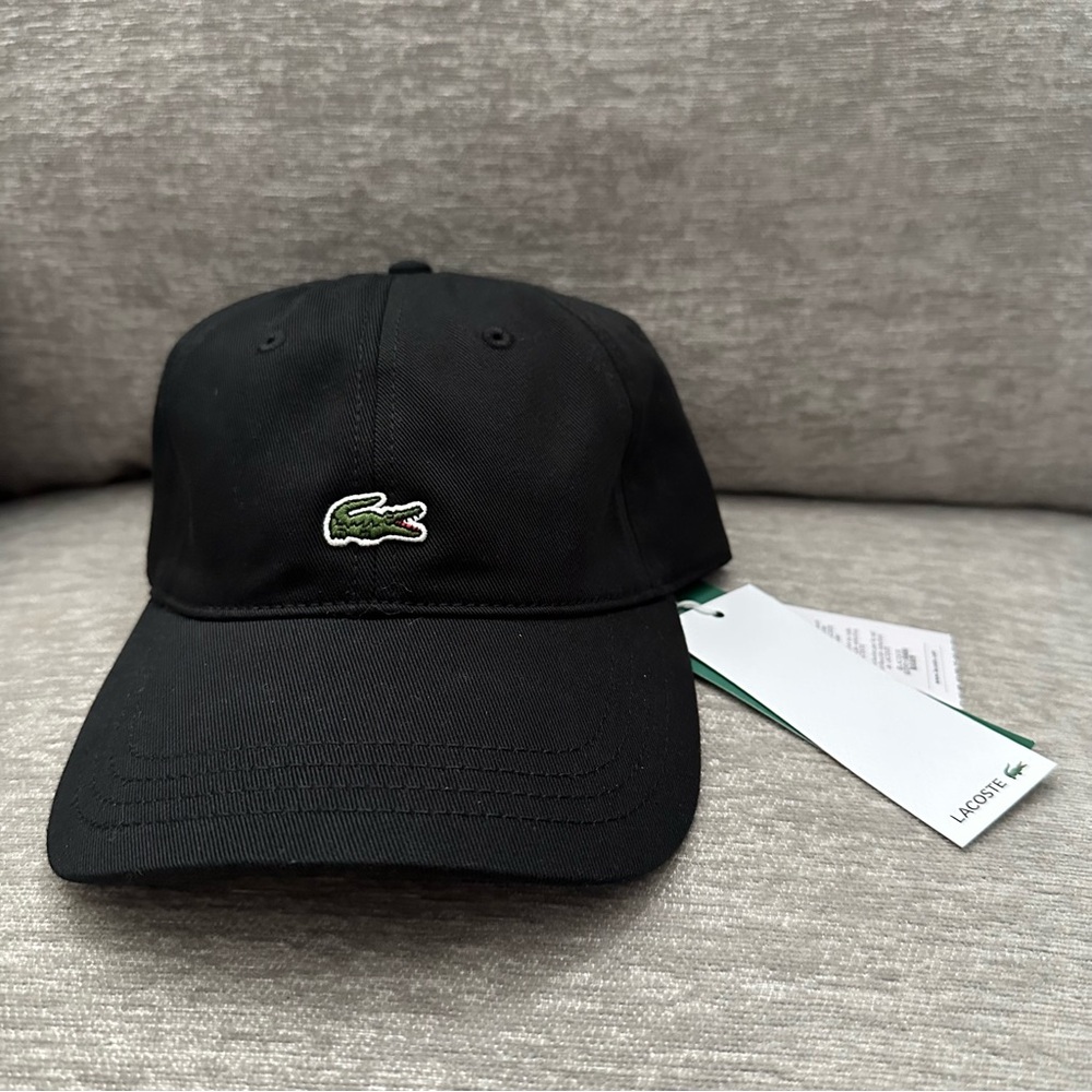 NWT Authentic Lacoste Black Baseball Cap with Green Crocodile Logo